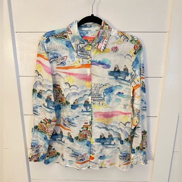 Vilagallo Women's MARIELA Retiro Satin Jacquard Print Shirt 32984